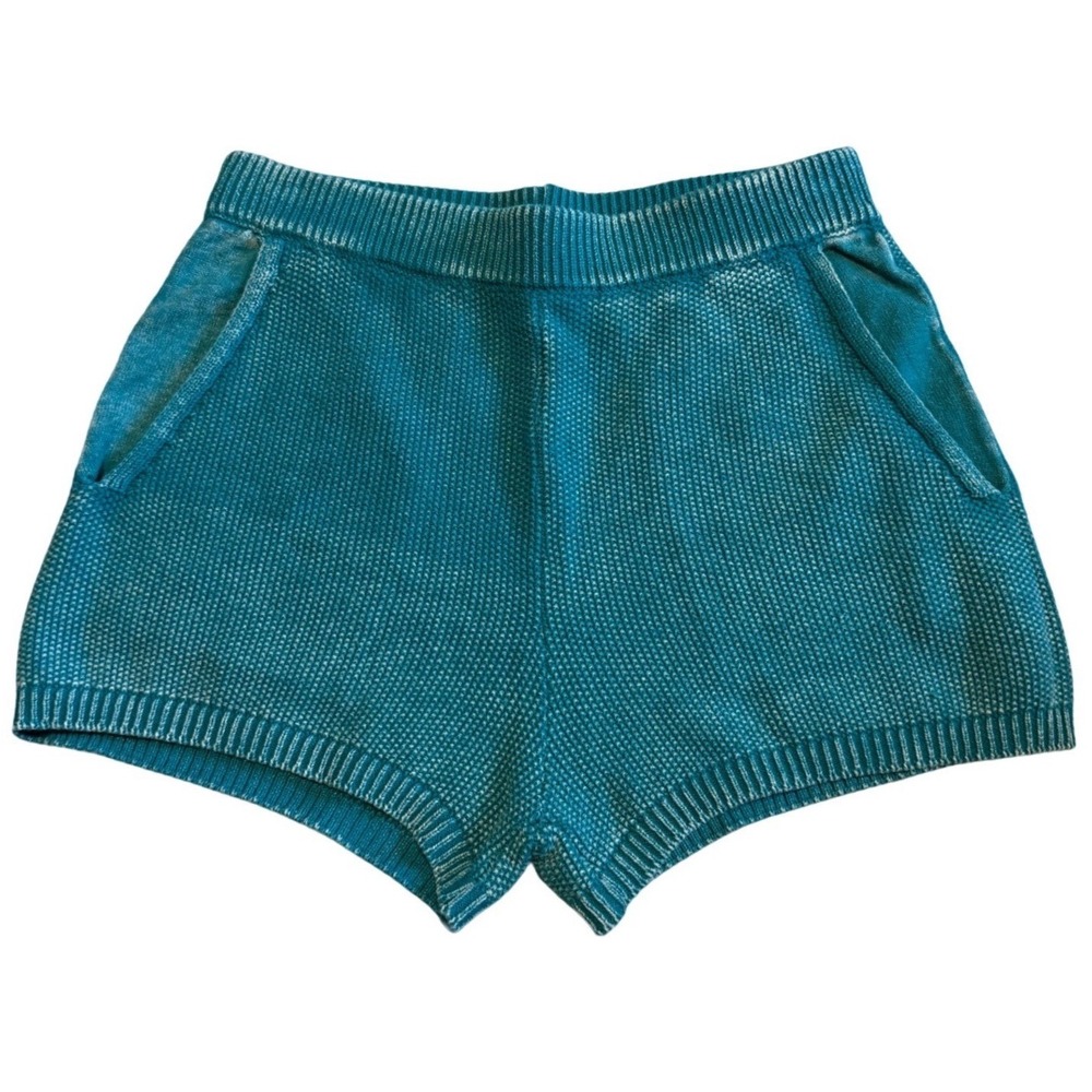 Stitches + Stripes Teal Cotton Knit Textured Shorts SSSP24-52W Small NWT